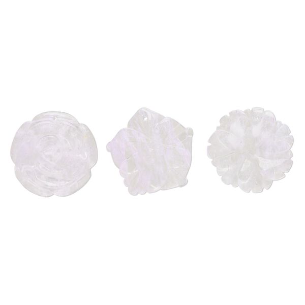 Focal mix, glass, translucent light purple, 35x30mm-36x36mm top-drilled carved speckled flower. Sold per pkg of 3. image number 0