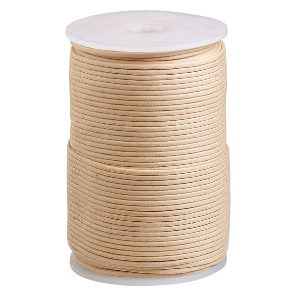 Cord, waxed cotton, natural, 2mm, 50+ pound test. Sold per 100-meter spool. image number 0