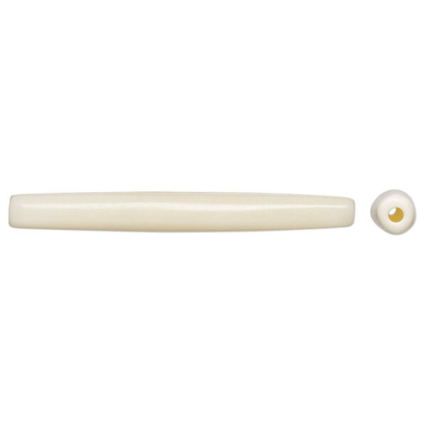 Bead, bone (bleached), white, 50x5mm-50x8mm hand-cut hairpipe, Mohs hardness 2-1/2. Sold per pkg of 24. image number 0
