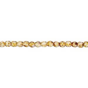 Bead, Czech fire-polished glass, tortoise gold, 3mm faceted round. Sold per 15-1/2" to 16" strand, approximately 130 beads.