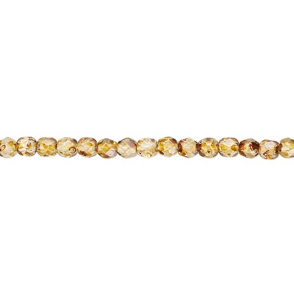 Bead, Czech fire-polished glass, tortoise gold, 3mm faceted round. Sold per 15-1/2" to 16" strand, approximately 130 beads. image number 0