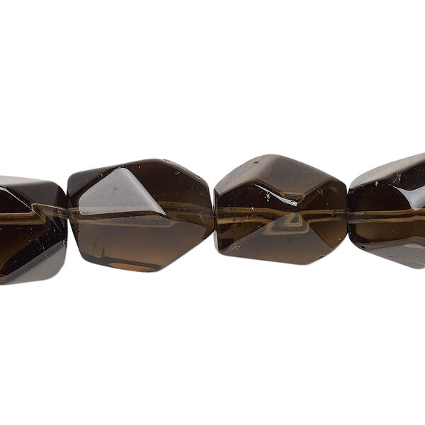 Bead, smoky quartz (heated / irradiated), small to medium faceted tumbled nugget, Mohs hardness 7. Sold per 15" to 16" strand. image number 0
