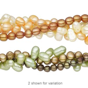 Pearl mix, cultured freshwater (dyed), multicolored, 5x4mm-8x7mm mixed shapes with 0.4-0.6mm hole, D grade, Mohs hardness 2-1/2 to 4. Sold per (3) 14-inch strands.
