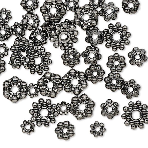 Bead, gunmetal-finished "pewter" (zinc-based alloy), 4x1mm-8.5x3mm assorted rondelle. Sold per pkg of 50. image number 0