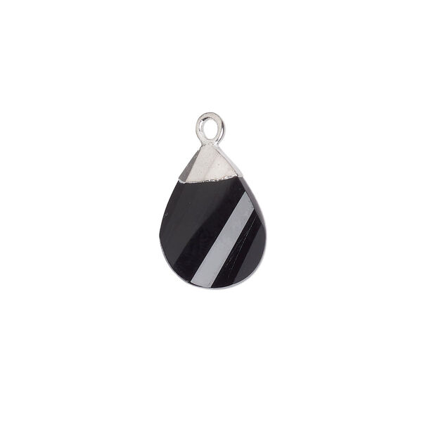 Drop, black onyx (dyed) and sterling silver, 13x9mm flat faceted twisted hand-cut teardrop. Sold individually. image number 0
