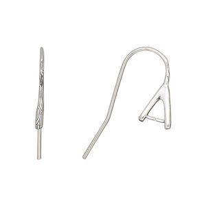 Ear wire fishhook 1pkg2 sterling silver, 16mm / textured / wood grain design / 3.2mm grip length setting, 20 gauge antiqued 1 pair
