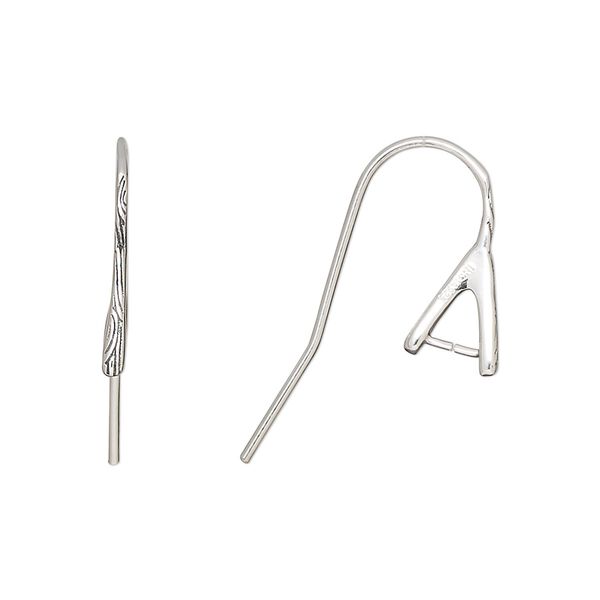Ear wire fishhook 1pkg2 sterling silver, 16mm / textured / wood grain design / 3.2mm grip length setting, 20 gauge antiqued 1 pair image number 0