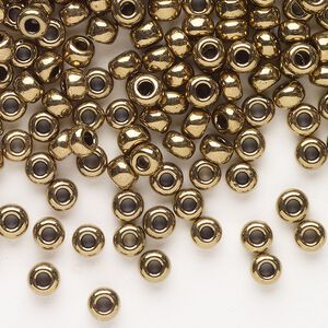 Seed bead, Miyuki, glass, pkg/25g, #6 rocaille, opaque metallic dark bronze, (RR-457).