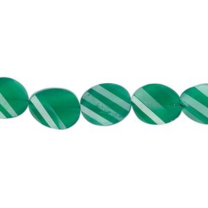 Green onyx 1pkg5, hand-cut faceted twisted flat oval bead 11x9mm