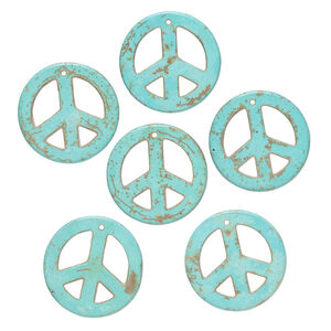"Turquoise" 1pkg6, top-drilled peace sign focal blue 33-35mm