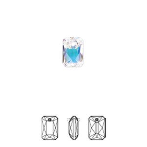 Drop 72pk crystal AB, Swarovski® 9x6mm pendant emerald cut 6435