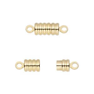 Clasp magnetic 1pkg1, 11.5x6mm ribbed barrel, gold-finished brass 1-strand