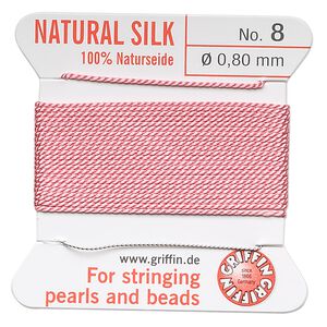 Thread, Griffin, silk, dark pink, size #8. Sold per 2-meter card (approximately 78 inches).