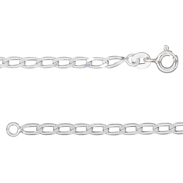 Chain, sterling silver, 3mm diamond-cut long curb, 24 inches. Sold individually. image number 0