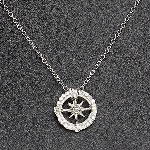 Necklace, Create Compliments®, cubic zirconia and sterling silver, clear, 12.5mm compass, 18 inches with springring clasp. Sold individually. image number 0
