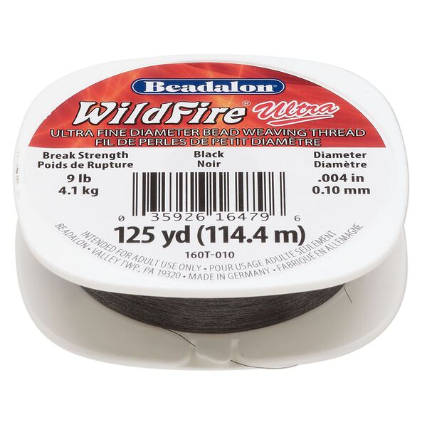Thread, WildFire™ Ultra, polyester, black, size 0.1 weaving thickness. Sold per 125-yard spool. image number 0