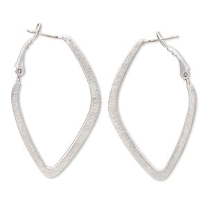 Earring, imitation rhodium-finished steel and brass, 46mm brushed kite hoop with latch-back closure. Sold per pair.