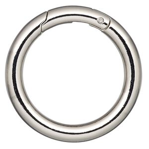 Clasp self-closing hook 1pkg2 "pewter" (zinc alloy), 44.5mm round, imitation rhodium-finished steel 1-strand