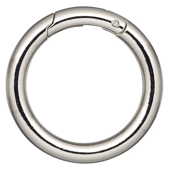 Clasp, self-closing hook, imitation rhodium-finished steel and "pewter" (zinc-based alloy), 44.5mm round, 6mm thick. Sold per pkg of 2. image number 0