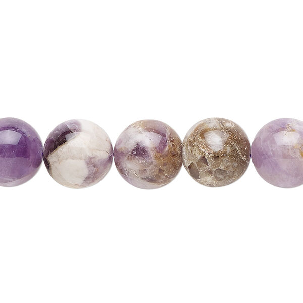 Bead, flower amethyst (natural), 10mm round, C grade, Mohs hardness 7. Sold per 15-1/2" to 16" strand. image number 0