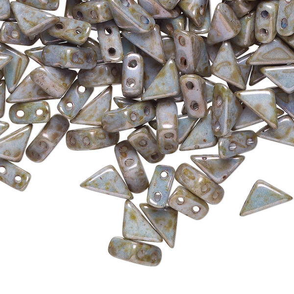Bead, Tango™, Czech pressed glass, opaque alabaster luminous green chalk, 8x6x6mm triangle with (2) 0.7-0.8mm holes. Sold per 10-gram pkg, approximately 65 beads. image number 0