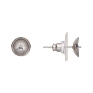 Earstud 1pkg20, 8mm cup / 2.5mm peg / 10-12mm round half-drilled setting / comfort clutch, stainless steel / acrylic / rubber clear 10 pair