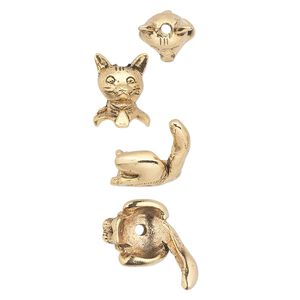 Bead cap, antique gold-plated pewter (tin-based alloy), 19x10mm cat, fits 7-8mm bead. Sold per 2-piece set.