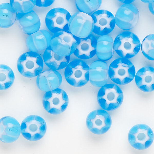Seed bead, Preciosa Ornela Czech glass, pkg/200g, #32 cornelian star rocaille, opaque aquamarine and white, (63715). image number 0
