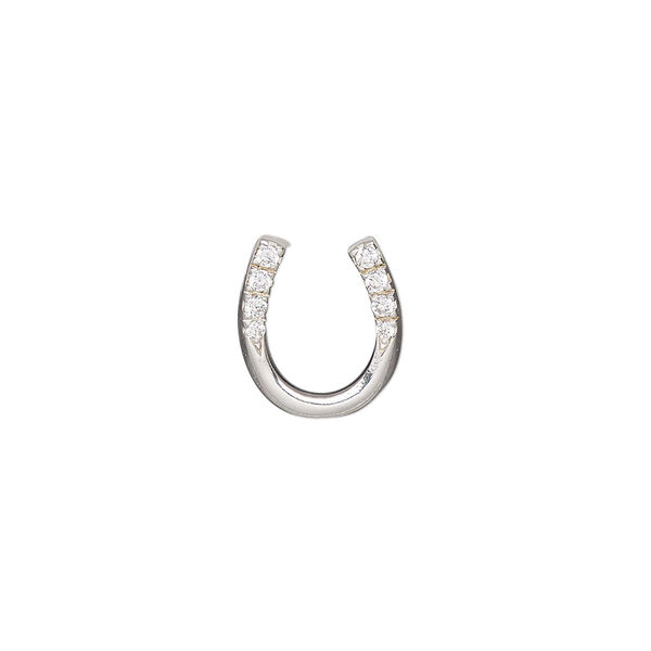 Slide, sterling silver and cubic zirconia, clear, 12mmx11mm single-sided horseshoe. Sold individually. image number 0
