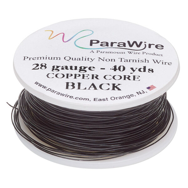 Wire, ParaWire™, black enamel copper, round, 28 gauge. Sold per 40-yard spool. image number 0