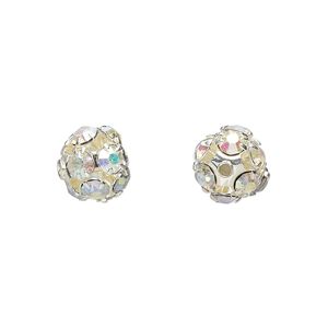 Bead, Egyptian crystal rhinestone and imitation rhodium-plated brass, clear AB, 8mm round. Sold per pkg of 6.