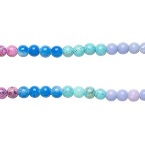 Bead, coated glass, opaque mixed ocean colors, 8-8.5mm round. Sold per pkg of (2) 7-inch strands, approximately 50 beads.