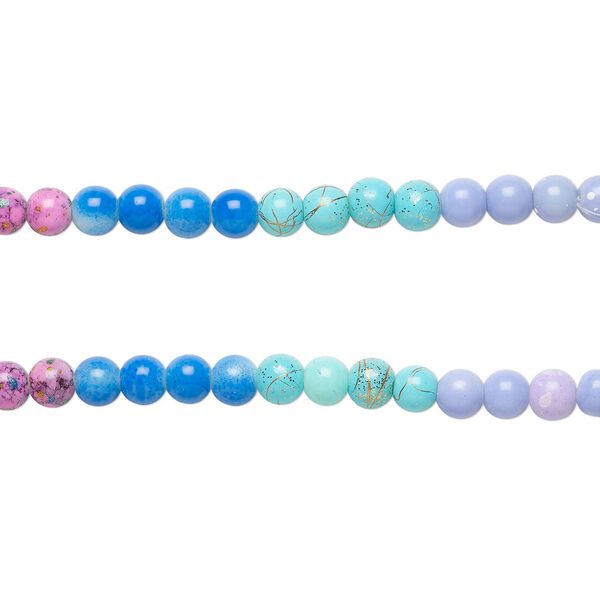 Bead, coated glass, opaque mixed ocean colors, 8-8.5mm round. Sold per pkg of (2) 7-inch strands, approximately 50 beads. image number 0