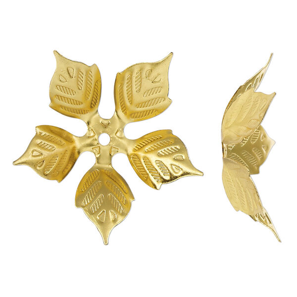 Component, gold-finished brass, 32x30mm leaves. Sold per pkg of 4. image number 0