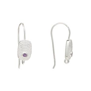 Sterling silver / amethyst 1pkg2, textured flat oval ear wire natural, fishhook / closed loop 22 gauge 19mm / 10mm