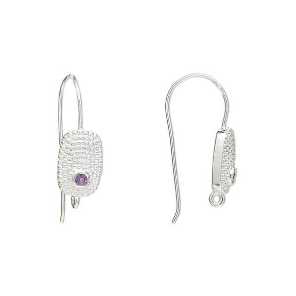 Sterling silver / amethyst 1pkg2, textured flat oval ear wire natural, fishhook / closed loop 22 gauge 19mm / 10mm image number 0