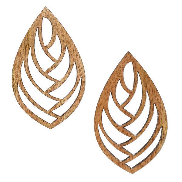 Focal, mango wood (coated), 62.5 x 37.5mm 2-sided laser-cut leaf with cutouts. Sold per pkg of 2. image number 0