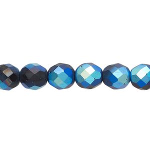 Bead, Czech fire-polished glass, opaque black half-coated matte AB, 8mm faceted round. Sold per 15-1/2" to 16" strand.