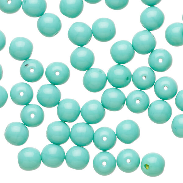 Bead 1pkg60, Preciosa Czech glass druk, opaque turquoise green, 6mm round. image number 0