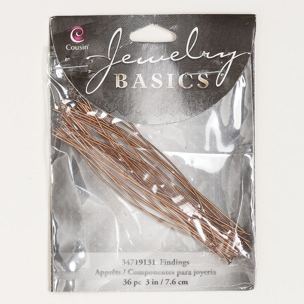 Head pin, antique copper-plated steel, 3 inches, 21 gauge. Sold per pkg of 36. image number 0