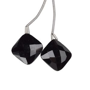 Black onyx 1pkg2, hand-cut top-drilled puffed faceted diamond bead 17mm