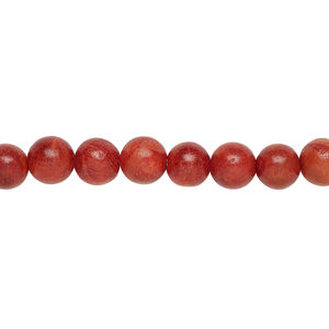 Sponge coral 1pkg1, round bead, 15.5-16 inch red 6-7mm