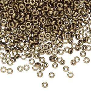 Seed bead, Miyuki, glass, pkg/250g, 3x1.3mm spacer rondelle, opaque metallic dark bronze, (SPR3-457).