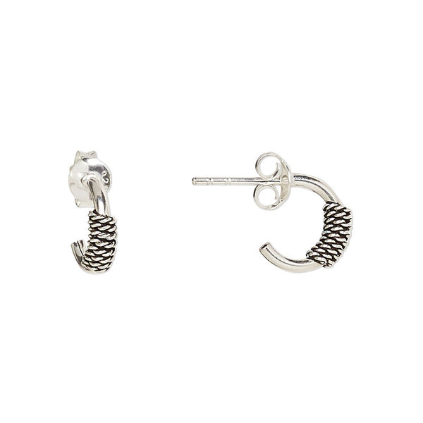 Earstud, Create Compliments®, antiqued sterling silver, 10.5mm half hoop with twisted rope design. Sold per pair. image number 0