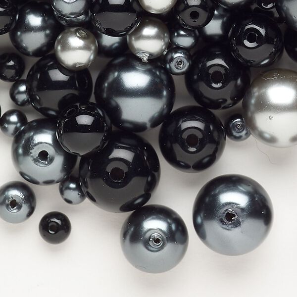 Bead mix acrylic 1pk 4-12mm round grey black dark grey, 96 ounce image number 0