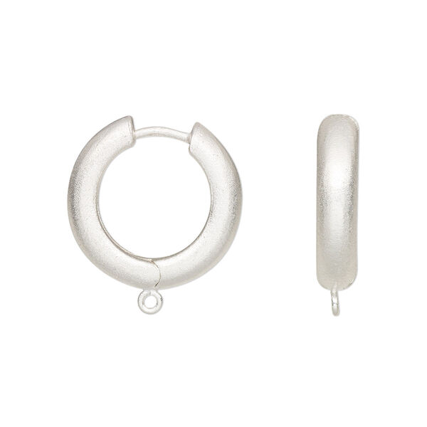 Earring, satin-finished sterling silver, 20mm hinged hoop with loop. Sold per pair. image number 0