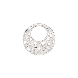 Component, sterling silver, 18mm single-sided diamond-cut go-go with flower design. Sold individually.
