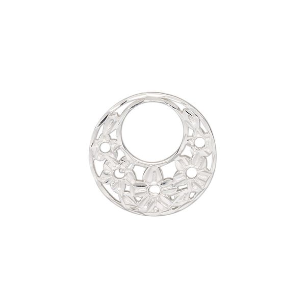 Component, sterling silver, 18mm single-sided diamond-cut go-go with flower design. Sold individually. image number 0