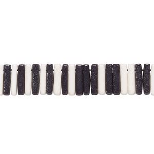 Bead, porcelain, opaque shiny black and white, 9x2mm stick. Sold per 8-inch strand, approximately 100 to 120 beads.