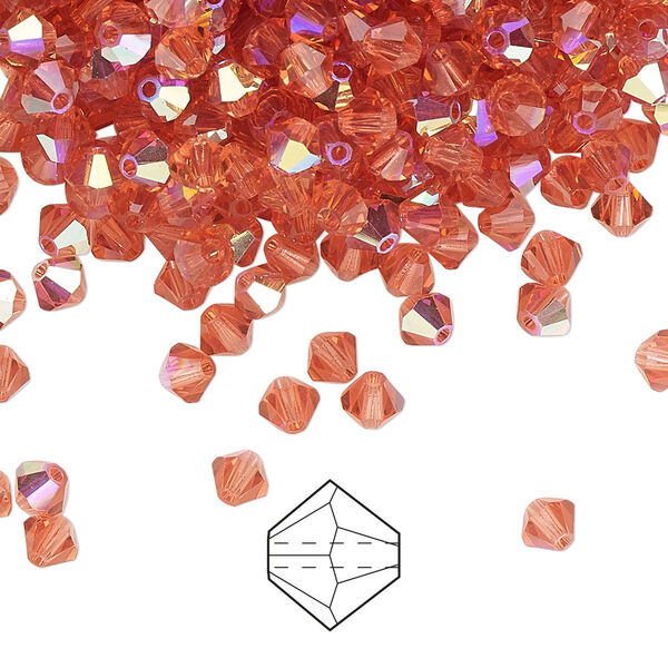 Bead 48pk padparadscha AB, Preciosa Czech crystal 4mm bicone image number 0